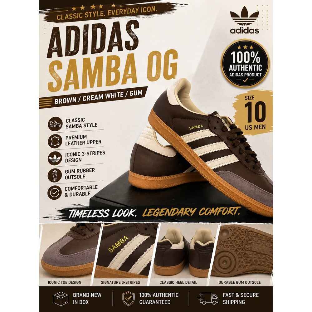 ADIDAS SAMBA OG/BROWN CREAM/WHITE GUM /ID1481 /SIZE 10/AUTHENTIC/NIB/MSASB082726